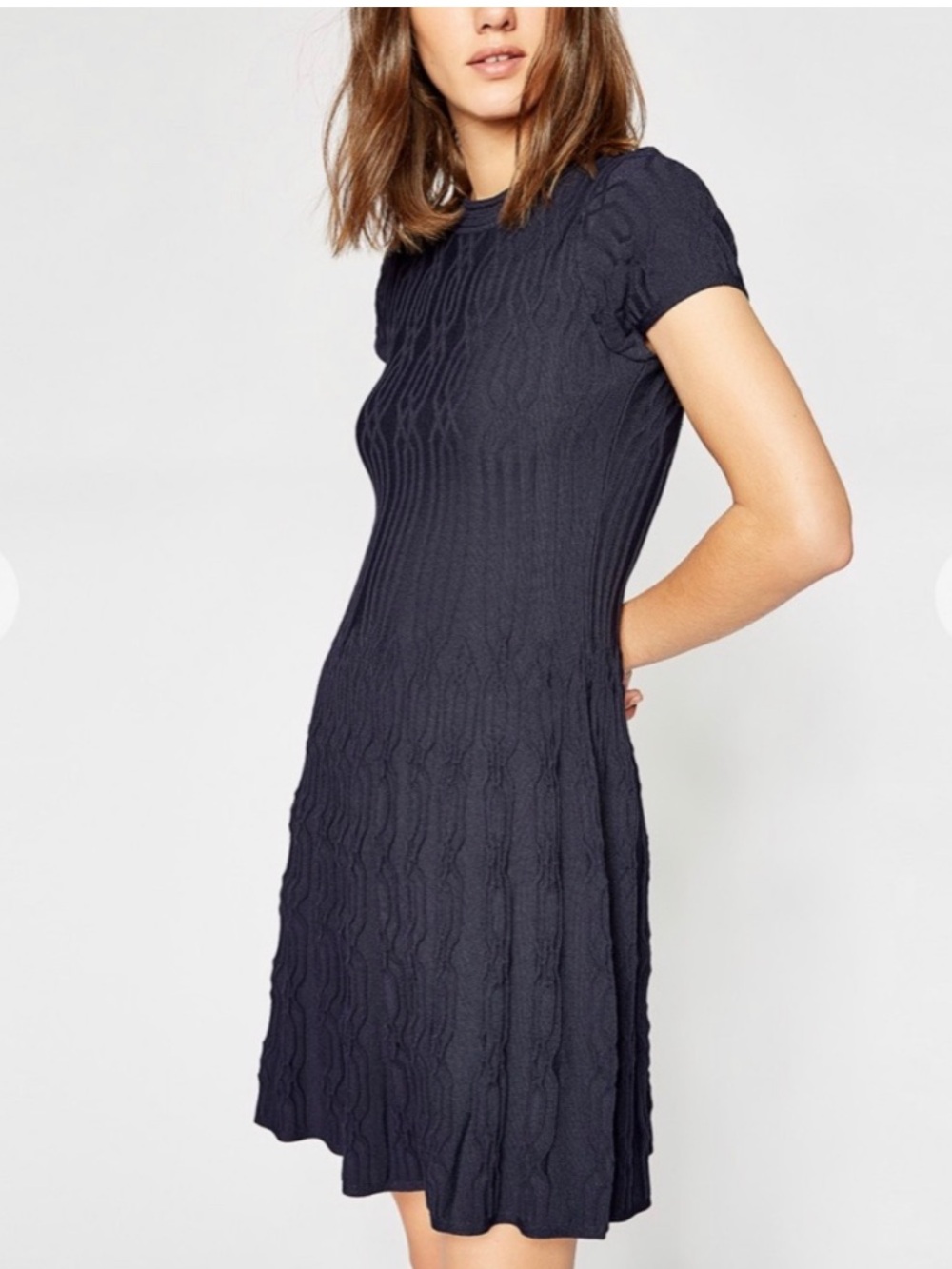 The Kooples Textured Jacquard Knit Fit and Flare Cap Sleeve Dress | Black | M
